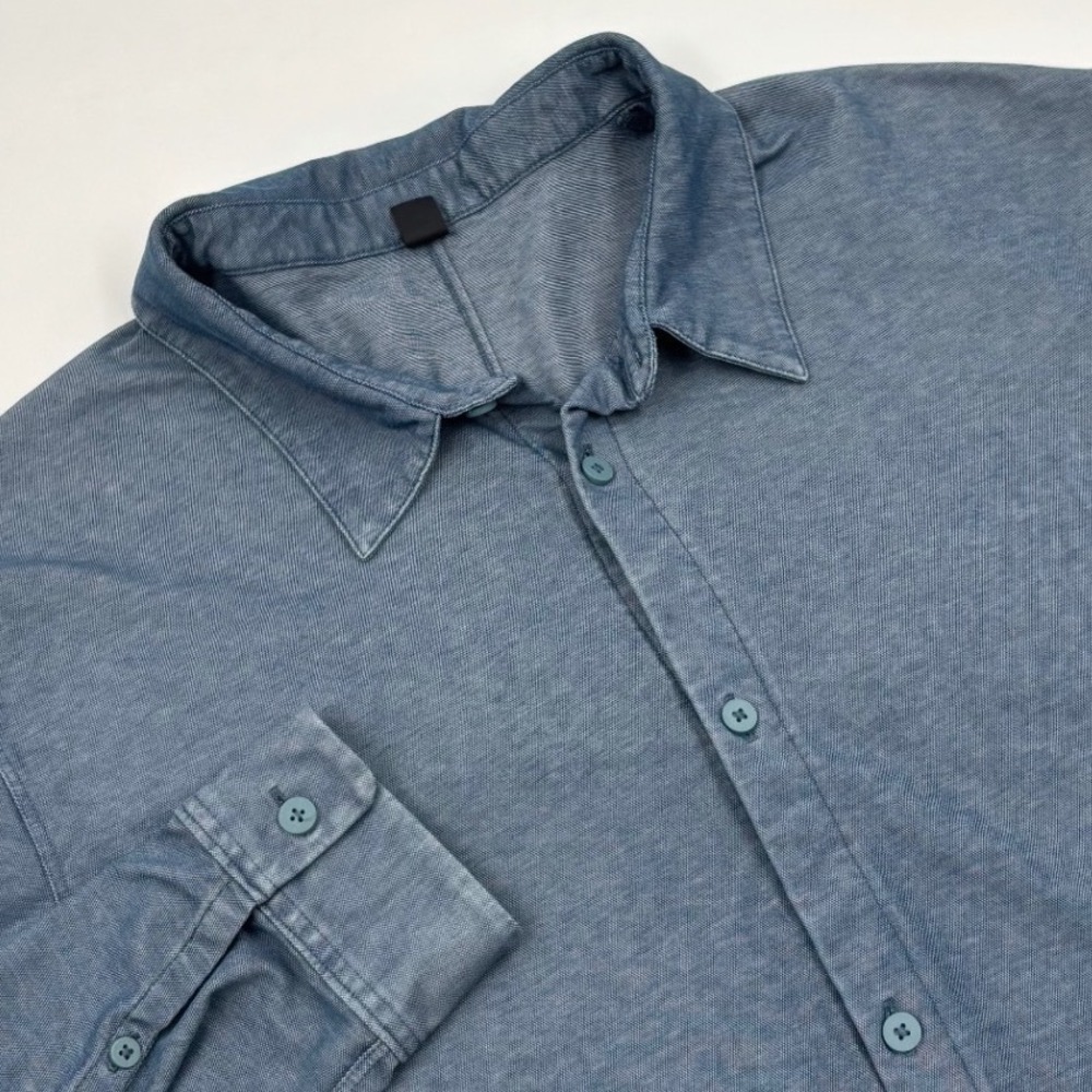 Lululemon Men's XXL Blue Long Sleeve Button‎ Down Pique Technical Knit Shirt